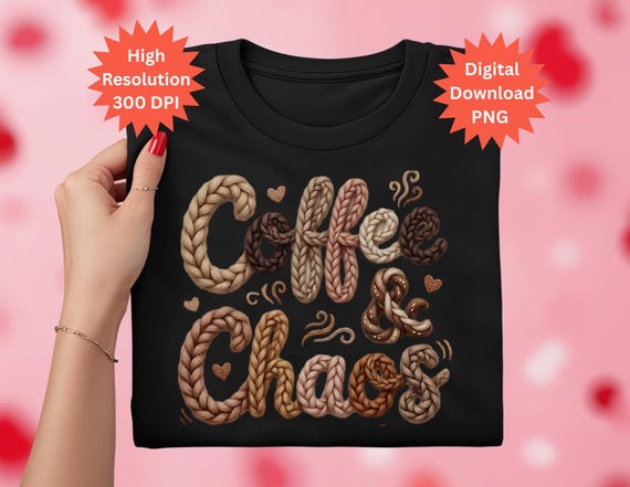 Coffee & Chaos PNG | Braided Typography Mom Life Design (Digital Download)
