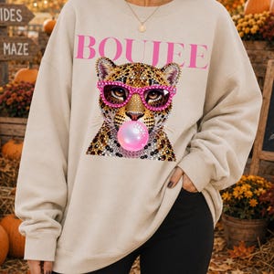 Boujee léopard PNG | Léopard avec strass et lunettes roses | Design tendance par sublimation | Téléchargement numérique Fashionista image 5