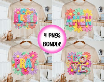 Ensemble Faith PNG, Blessed Amen Pray Love, Designs de chemise florale rétro (téléchargement numérique)
