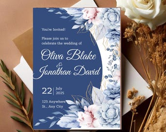 Sage Elegance Botanical Wedding Invitation – Embossed Floral Cardstock 5x7''
