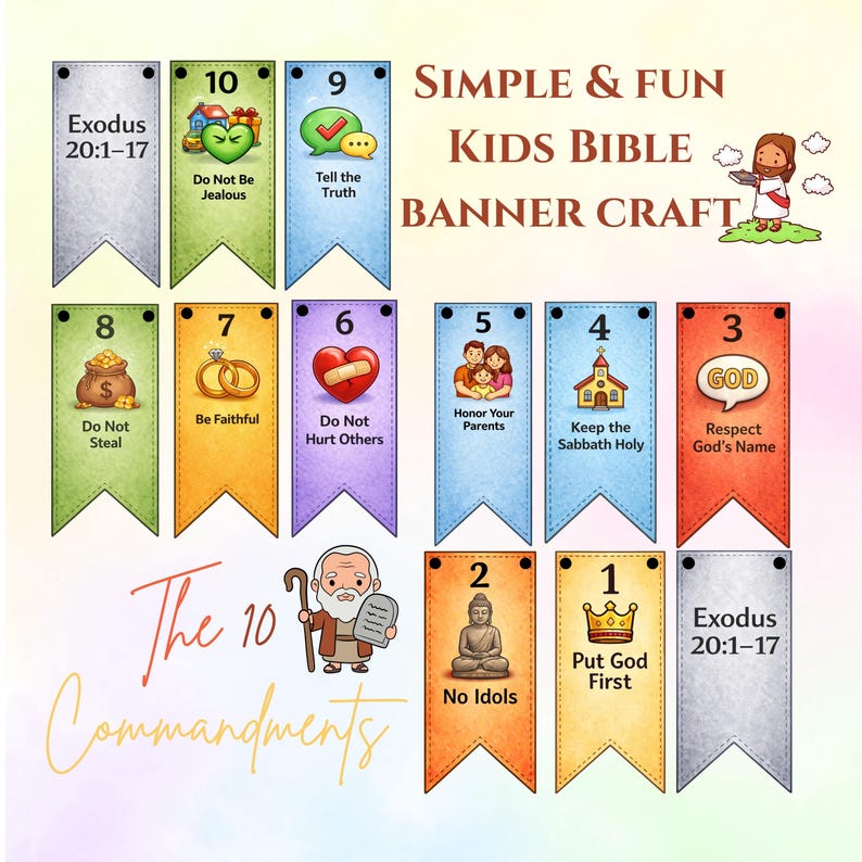 The Ten Commandments Moses Kids Craft Banner Bible Craft Bible ...