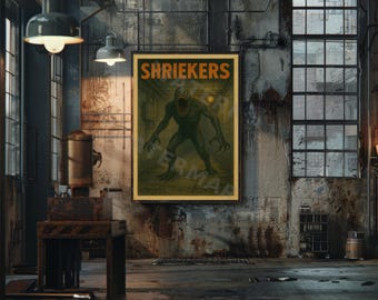 Pôster de Terror Retro50 – Arte do Monstro Shrieker – Impressão de Parede com Criatura no Estilo dos Anos 50
