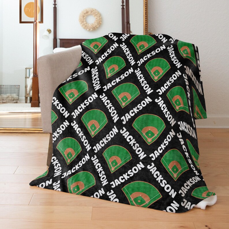 Personalized Baseball Blanket: Name (Multiple Styles and Sizes) image 7