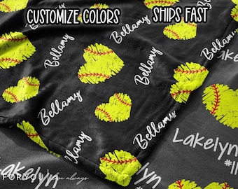 Personalized Softball Blanket: Repeating Hearts with Name