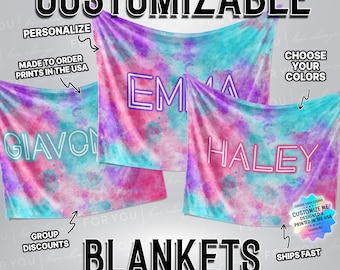 Personalized Blanket: Neon Name Design - Pastel Tie Dye Style