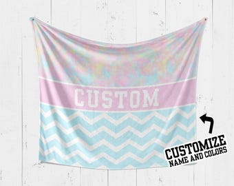Name Blanket: Pastel Rainbow Tie Dye Chevron (Fleece, Minky, Sherpa)