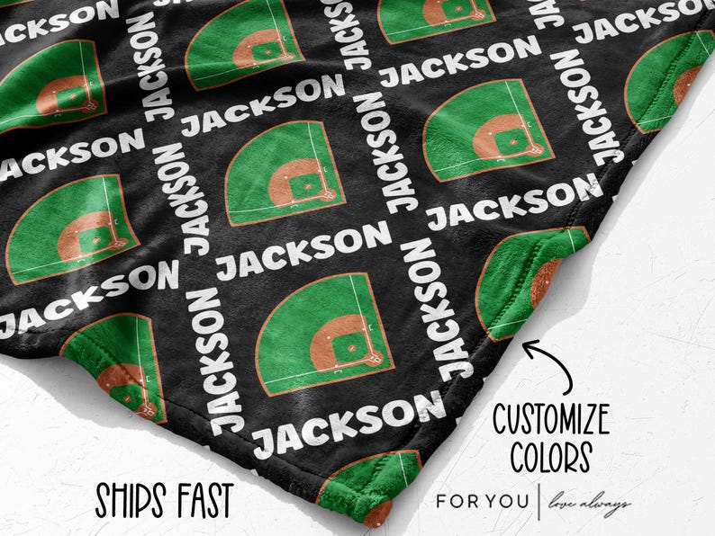Personalized Baseball Blanket: Name (Multiple Styles and Sizes) image 1