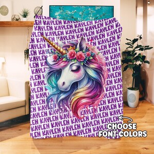 Unicorn Name Blanket - Personalized, Soft Cozy Throw for Girls (Multiple Styles-Sizes) image 1