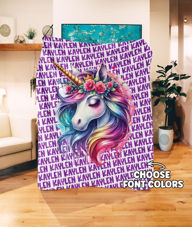 Unicorn Name Blanket - Personalized, Soft Cozy Throw for Girls (Multiple Styles-Sizes) image 1