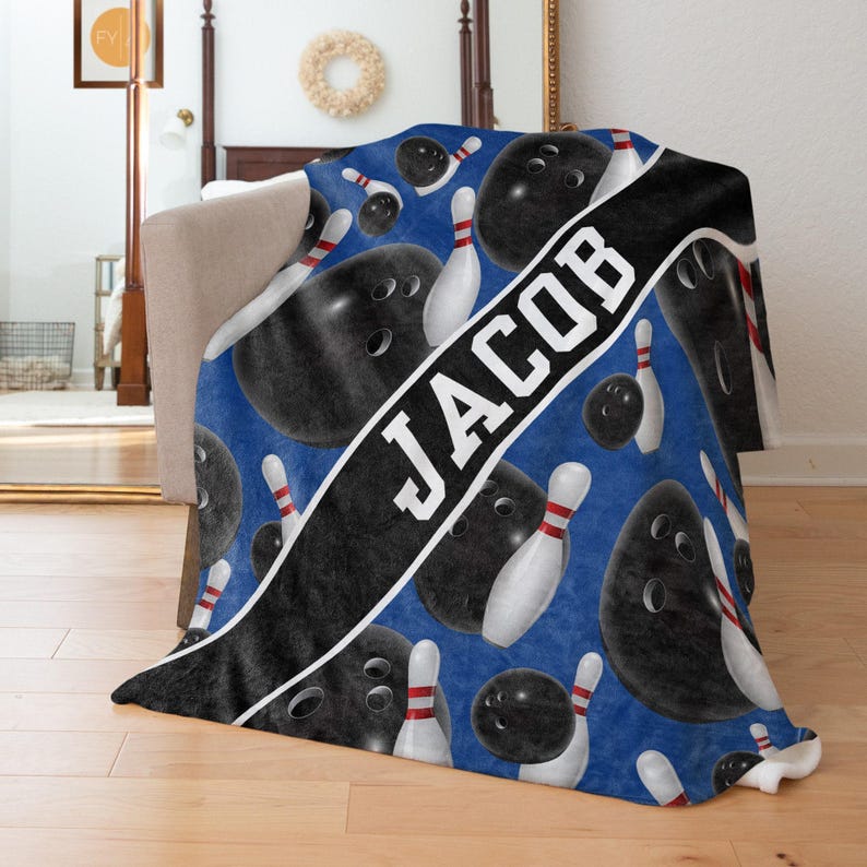 Personalized Bowling Name Blanket: Choose Colors (Multiple Styles and Sizes) image 1