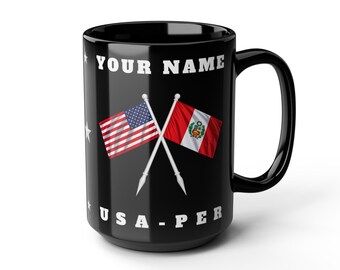 USA Peru Mug, Peruvian American Gift, Peru USA Crossed Flags Coffee Mug, Peruvian Heritage Gift, Peru Gift for Him Her