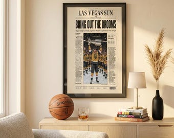 Pôster de jornal "Vegas Golden Knights vencem o Avalanche" | Arte de parede retrô dos playoffs da Stanley Cup | Presente para fã de hóquei e decoração esportiva