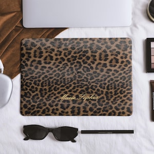 Personalized Leopard Print Leather MacBook Case for 2026 Neo, MacBook M5 Air 13/15 Inch, MacBook Pro 13 14 15 16 Laptop Cover