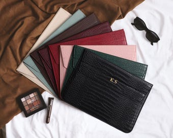 Krokodil Textur Gold Name Personalisierung Leder Laptop Tasche, Passend für 13 Zoll Laptops schlanke Schutzhülle mit Magnetverschluss