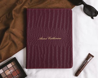 Burgundy Crocodile Leather iPad Case For iPad Air 11" 13"2026, 2025 iPad A16, iPad Pro 13" 12.9" 11", iPad 10/9/8, iPad Mini 7/6 Case