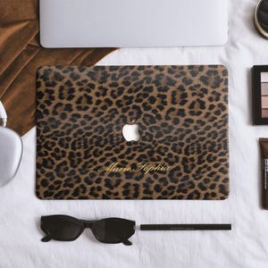 Personalized Leopard Print Leather MacBook Case for 2026 Neo, MacBook M5 Air 13/15 Inch, MacBook Pro 13 14 15 16 Laptop Cover