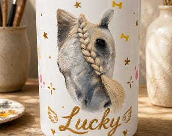 Urna conmemorativa personalizada para caballos, urna funeraria con retrato de caballo pintada a mano, recuerdo personalizado de gran tamaño para cenizas de animales.
