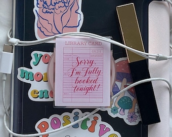 Library Card Kindle Grip, Magnetic Phone Grip and E-Reader Stand, Retro Bookish Accessory