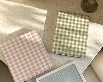 Custom Name Kindle Case, Pastel Polka Dot & Checkered E-Reader Cover (Gift for Book Lovers)