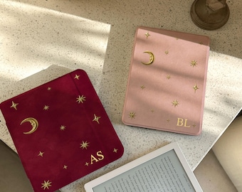 Personalized Detachable Magnetic Kindle Case, Celestial Moon and Stars, Clear Back, Gold Initials, Paperwhite 12th & Colorsoft 7-Inch