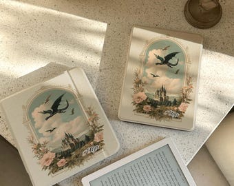 Dragonborne Keep Fantasy Kindle Paperwhite 11th 12th Case, Kobo Libra Clara Cover, Vintage Castle Dragons Romantasy Gift