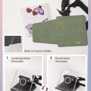 Celestial clear-back detachable cover for Kobo Libra Colour and Kobo Libra 2, featuring a stylus holder and rotating portrait or landscape stand.