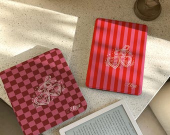 Romantic Red Stripe Kindle Cover, Kindle Paperwhite 11th/12th Gen Cover, Cute Reading, Personalized Clear Back Case, Cozy Bookish Style