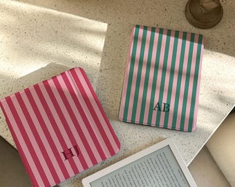 Retro Stripe Kindle Case 2024, 9 Colour Options, Personalised Clear Cover for Kindle Paperwhite 12th 7”, Kindle 6”, Kobo Libra Gift