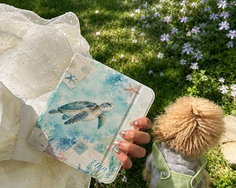 Vintage Ocean Kindle Case, Coastal E-Reader Cover with Turtle, for Kindle & Kobo Libra, Ocean Lovers Gift