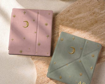 Personalized Detachable Magnetic Boox E‑Reader Case, Celestial Moon & Stars, Clear Back, Gold Initials, Fits P6, P6 Pro, Leaf 3, Leaf 5
