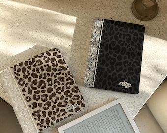 Retro Leopard Lace Kindle Case, Clear Cover, 6 Colors, Paperwhite 12th 7”, Kindle 6”(2024), Kobo Libra Colour, Custom Handmade Gift