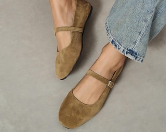 Dark Beige Suede Barefoot Ballet Shoes | Round Toe Flats | Women's Slip On Footwears