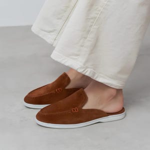 Tan Suede Mule Loafers | Women's Slip On Flats | Backless Loafers | Summer Slides | Slippers