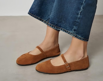 Tan Suede Barefoot Ballet Shoes | Round Toe Flats | Women's Slip On Footwears