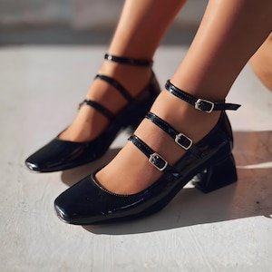 Three Straps Mary Jane Heels - Etsy