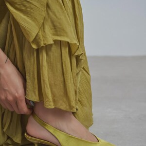 Olive Green Satin Kitten Heels | Slingback Pumps | Pointed Toe Dress Shoes | Wedding Guest Shoes