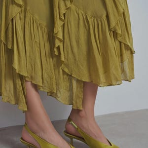 Olive Green Satin Kitten Heels | Slingback Pumps | Pointed Toe Dress Shoes | Wedding Guest Shoes