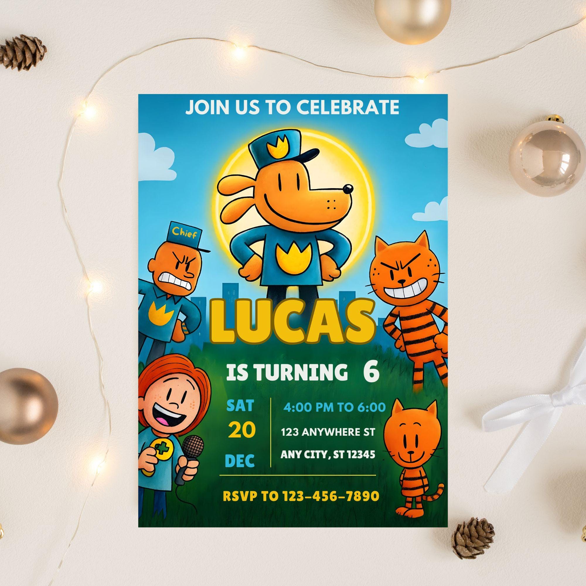 Editable Dog Man Birthday Invitation Template | Dogman Kids Birthday ...