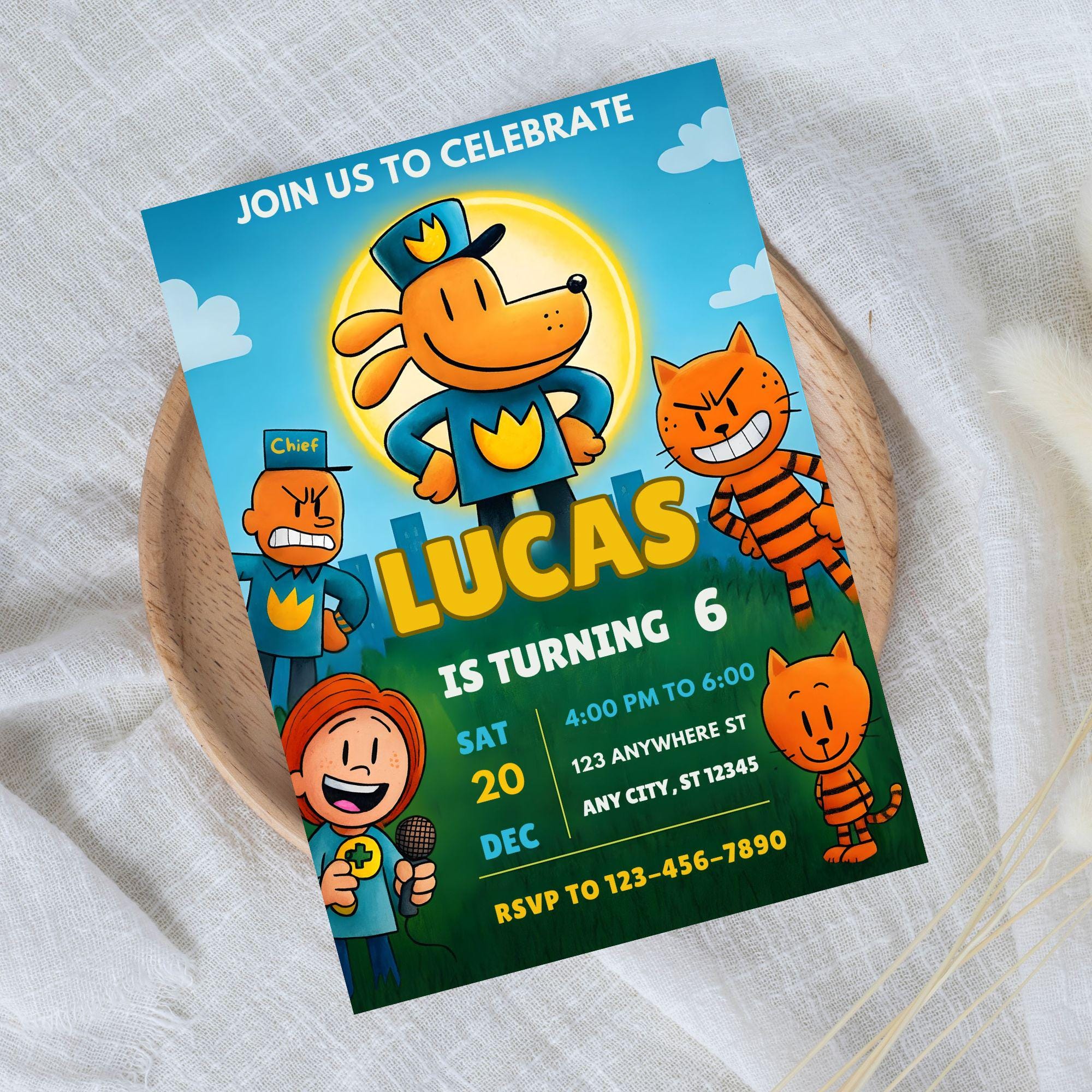 Editable Dog Man Birthday Invitation Template | Dogman Kids Birthday ...