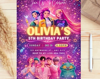 Kpop Demon Hunters Birthday Invitation, Editable Canva Template, Huntrix Invite, K-pop Invites Instant Download