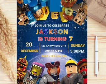 Roblox Invitation, Roblox Invite, Game Party, Roblox Boys Birthday Invitation Template, Game Birthday, Kids Roblox
