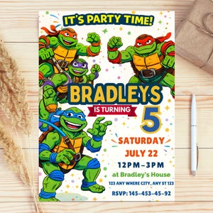 Ninja Turtles Birthday Invitation, Editable Karate Invite, Canva Template