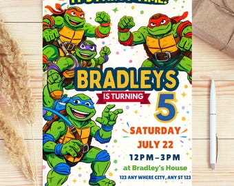 Ninja Turtles Birthday Invitation, Editable Karate Invite, Canva Template