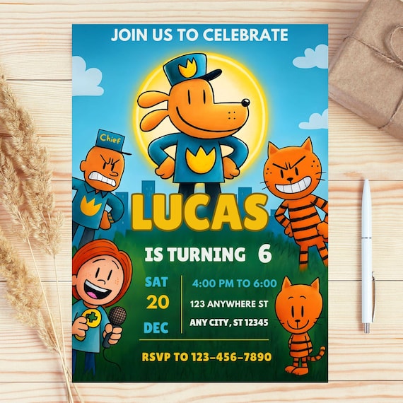 Editable Dog Man Birthday Invitation Template | DogMan Kids Birthday Movie invite | Dog Man party invite | Canva template