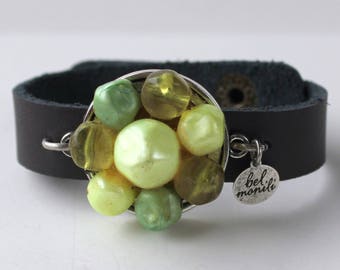 Green Bracelet, Pantone Greenery, Snap Bracelet, Leather Cuff, Cuff Bracelet, Vintage Bracelet, Recycled Bracelet, Upcycled, Spring Bracelet