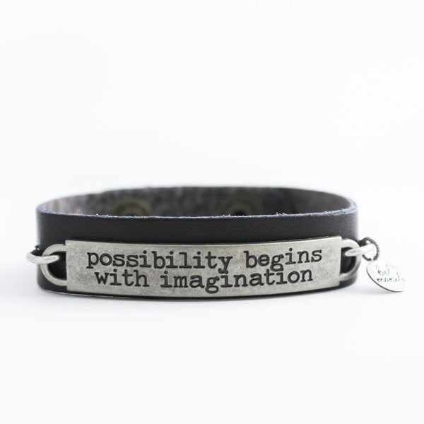 Positive Bracelet, Affirmation Bracelet, Inspirational Jewelry, Best Friend Gift, Leather Bracelet, Cuff Bracelet, Student Gift,Bar Bracelet