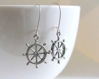 Nautical Jewelry, Ship Wheel Earring, Nautical Earring, Sea Inspired Jewelry, Sorority Sister Gift, Sailor Earring, Navy Wife, Navy Family