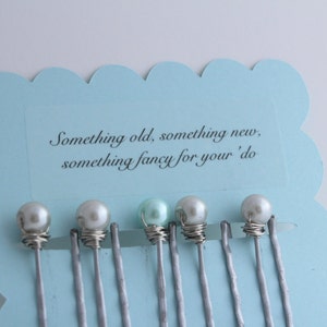 Bridal Hair Pins, Bobby Pins, Pearl Hair Clip, Pearl Bobby Pin, Bridal Barrette, Bridesmaid Gift, Wedding Hair,Pearl Barrette,Something Blue image 2