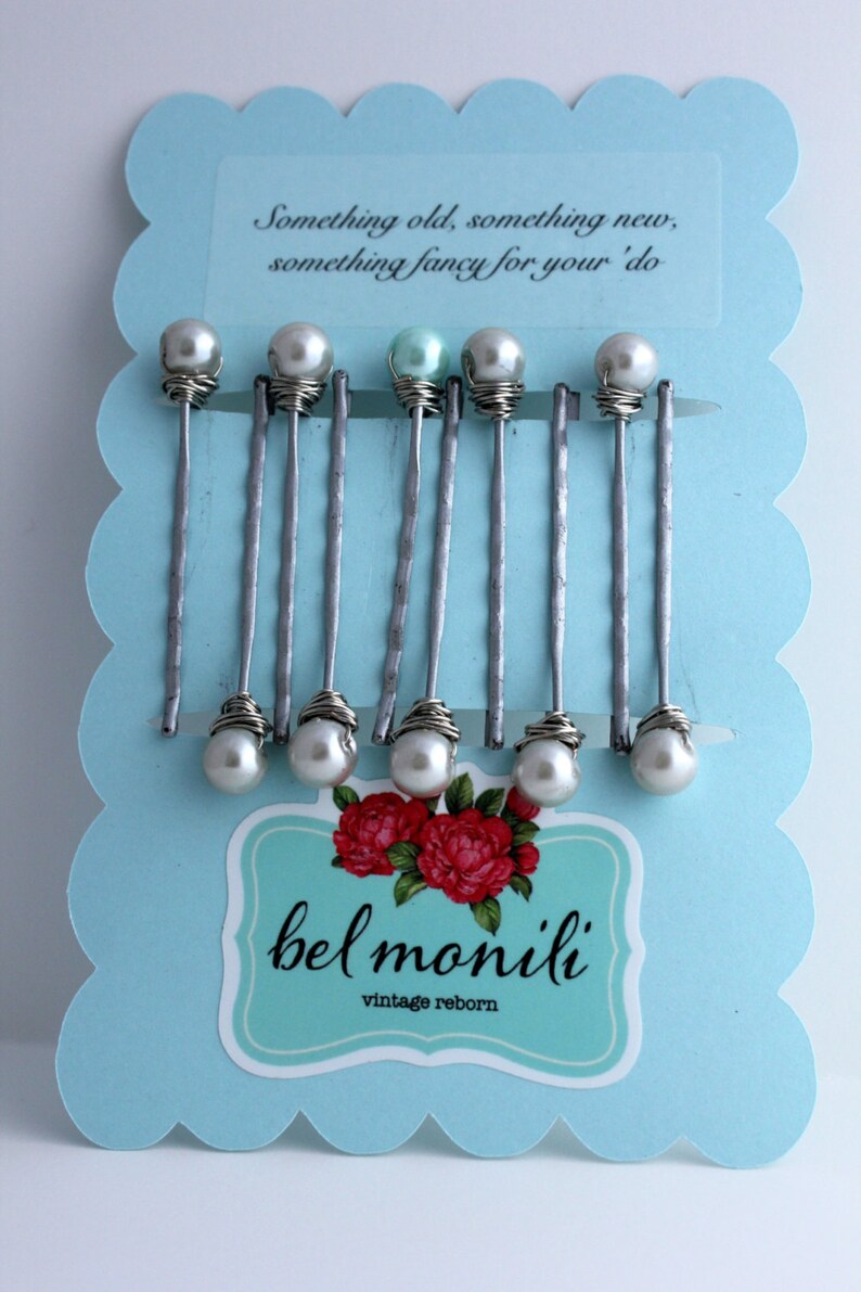 Bridal Hair Pins, Bobby Pins, Pearl Hair Clip, Pearl Bobby Pin, Bridal Barrette, Bridesmaid Gift, Wedding Hair,Pearl Barrette,Something Blue image 5