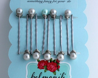 Bridal Hair Pins, Pearl Hair Clip, Pearl Bobby Pins, Hairpins for brides, Something Blue, Hairclips for updo, Prom hairpins